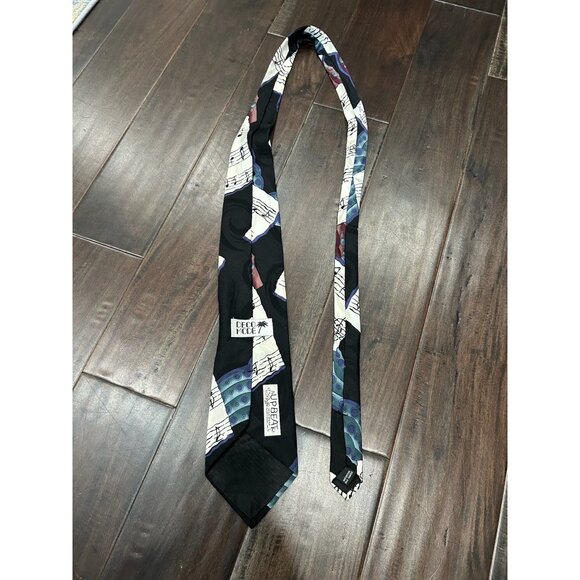Vintage Deco Mode Upbeat Necktie Music Themed Silk Tie Black Abstract Notes - Picture 5 of 8